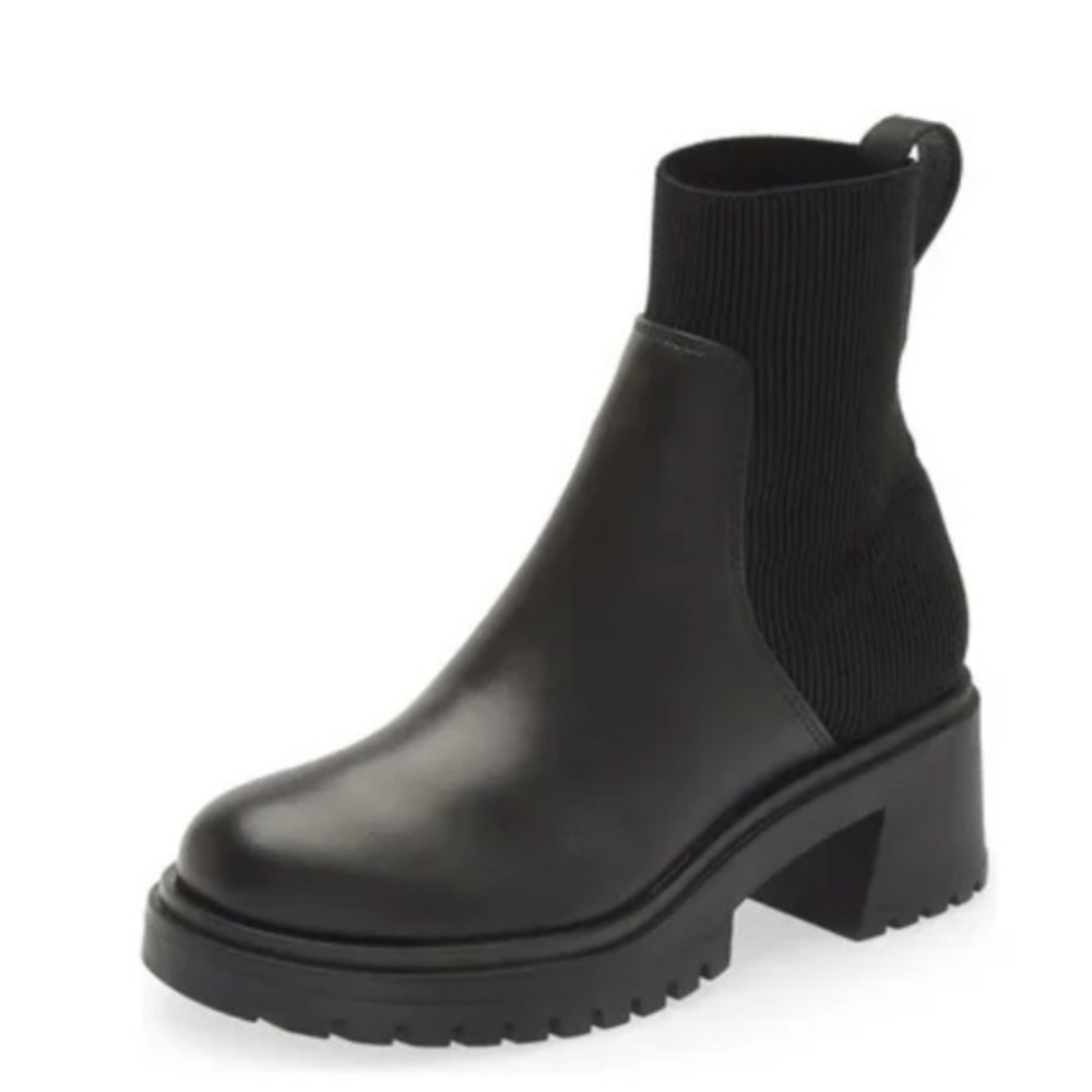 STEVE MADDEN HOLLEY BLACK CHUNKY HEEL ROUNDED TOE PULL ON ANKLE BLACK BOOTS 8.5
